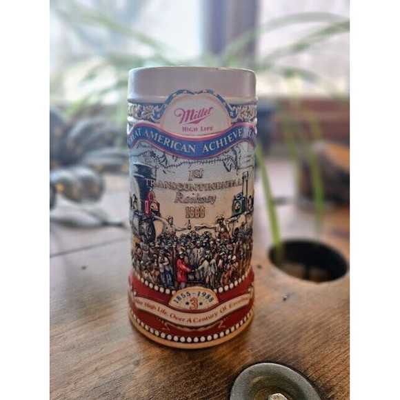 Miller High Life  Great American Achievements Beer Stein /1st Transcon Railway - Picture 1 of 4
